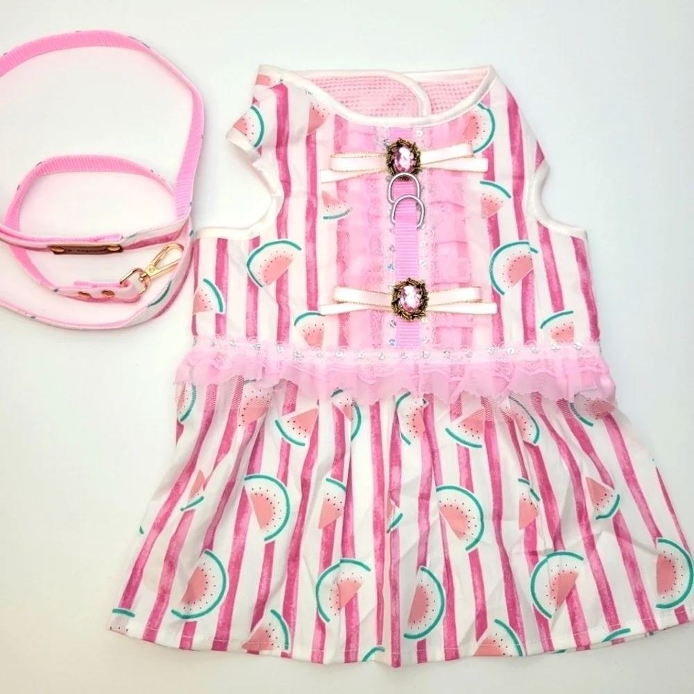 Dog harness with leash watermelon